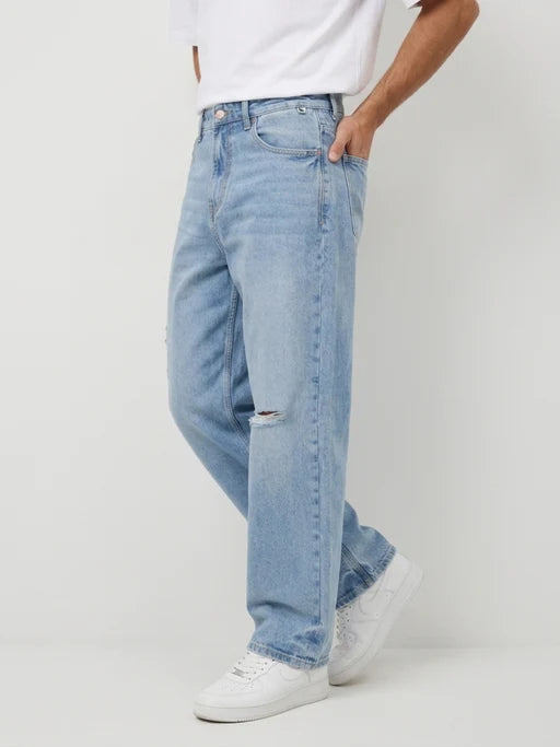 Men Loose Fit Light Blue Low Rise jeans